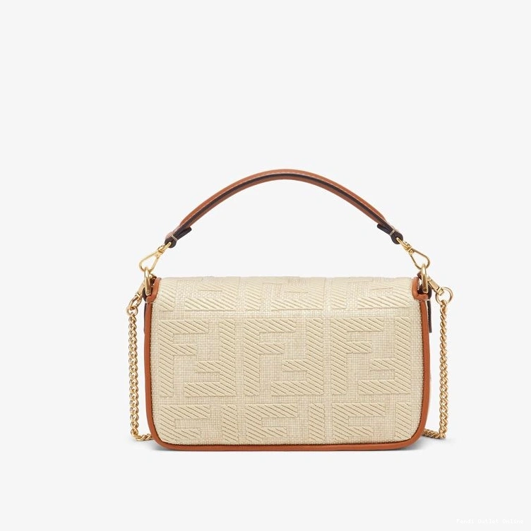 Cheap Mini Straw Baguette Beige Bag In Fendi Motif FF 0814